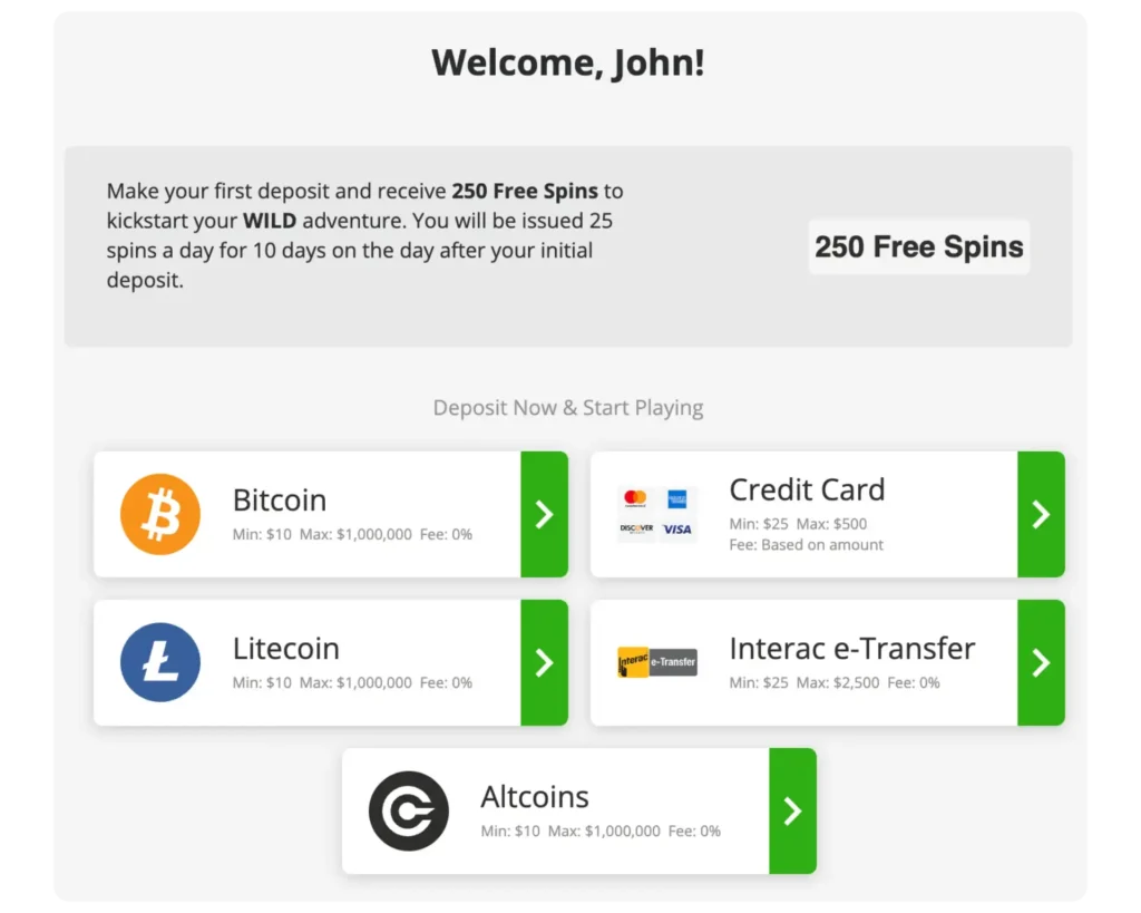 wild casino minimum deposit